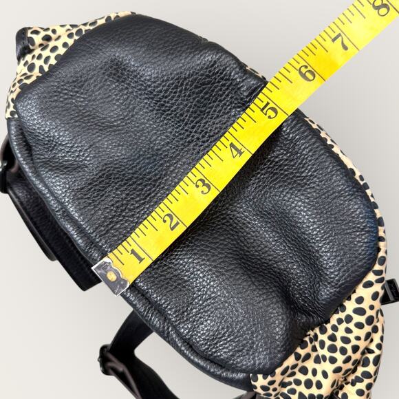 Aimee Kestenberg Nylon Leather Zip Up Backpack Shoulder Bag Beige Black Cheetah - Picture 10 of 11